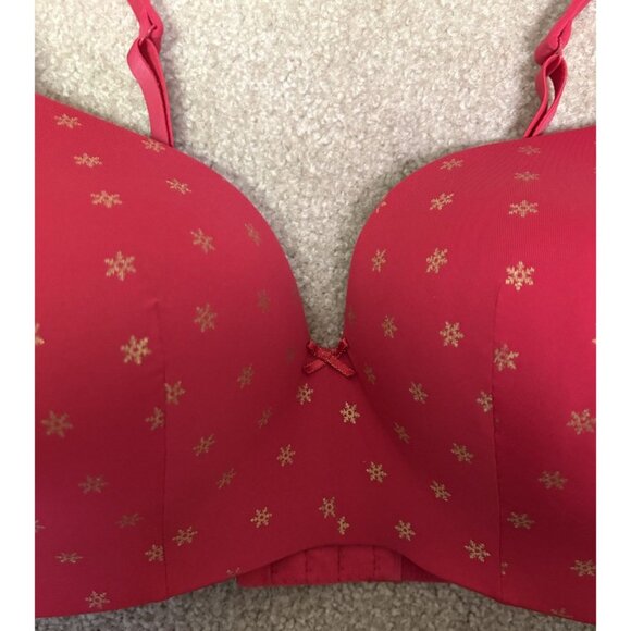 Cacique 40 DDD BRA Red Gold Snowflake Lightly Lined T-Shirt No Wire LANE Bryant - Picture 2 of 6